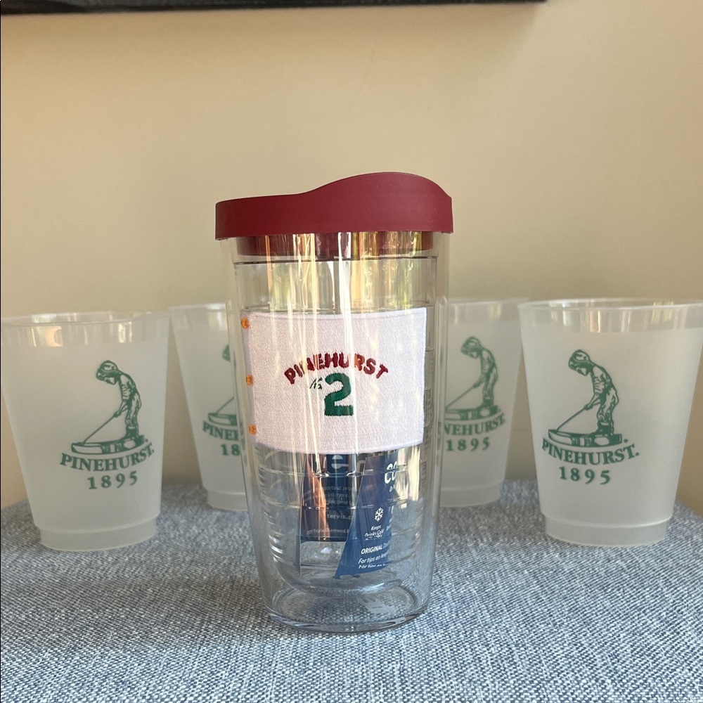 Pinehurst No 2 Tumbler Tervis Lid Four Plastic Cups‎ Drinking Golf 1895